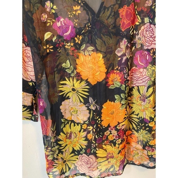 Vintage Y2K Boho Lemon Collection Floral Sheer Deep V Mini Dress Swim coverup - Picture 9 of 16